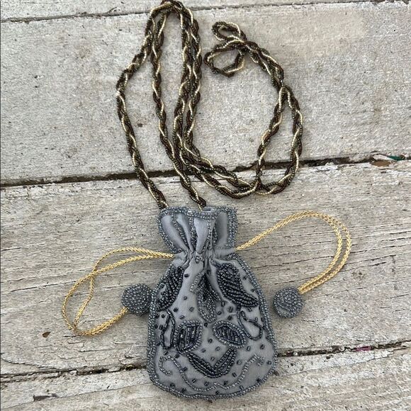 Vintage Satin Beaded Crossbody Mini Bag Pouch - Picture 1 of 6